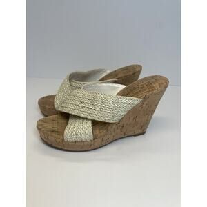 Nine West Beige Cork Wedge Heels Size 6